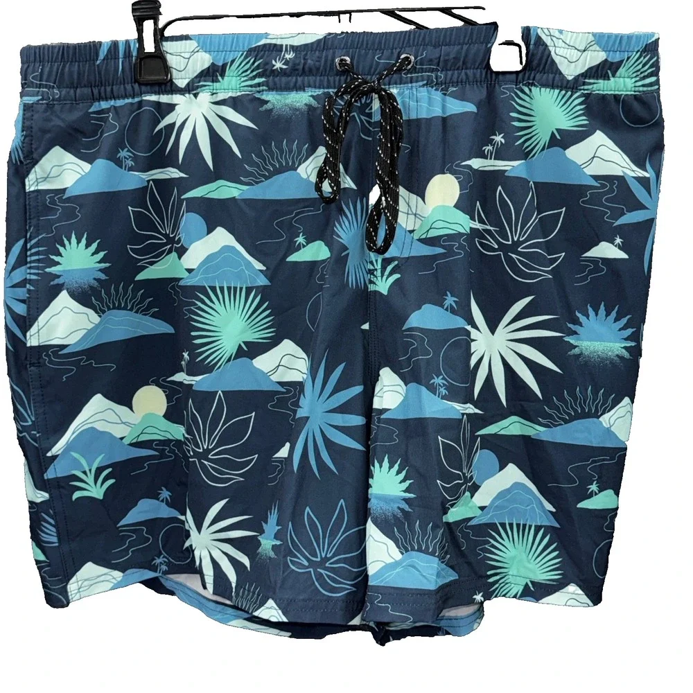 Quiksilver Mens Swim Trunks XXL Navy Blue Tropical Palm Print Board Shorts NEW
